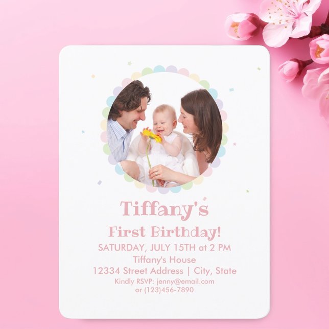 Invitation Photo Anniversaire de enfant rose Fille mignonne (Créateur téléchargé)