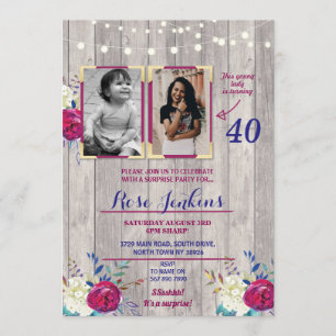 Invitation Photo Anniversaire Floral Purple Wood 2 Photos