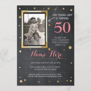 Invitation Photo Anniversaire Style Vintage Chalk Gold Invita