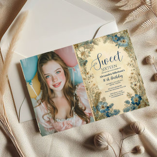 Invitation Photo Antique Botanical Art Nouveau Sweet Sixteen