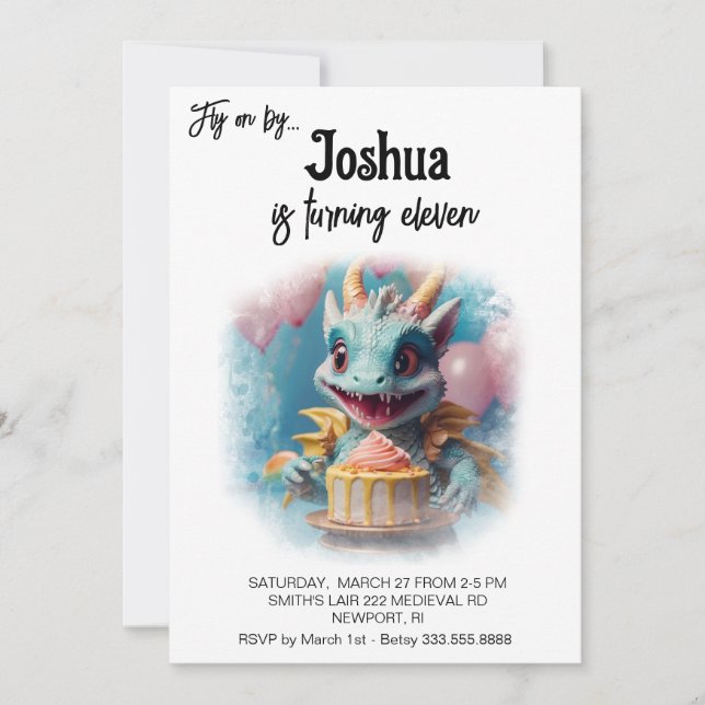 Invitation *~* PHOTO AP88 Baby Dragon fête d'anniversaire (Devant)