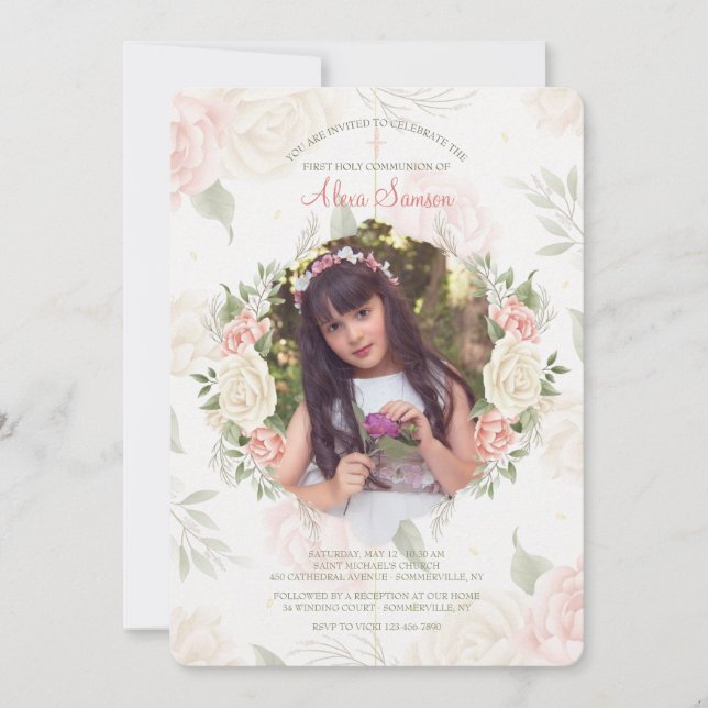 Invitation photo aquarelle cadre floral (Devant)