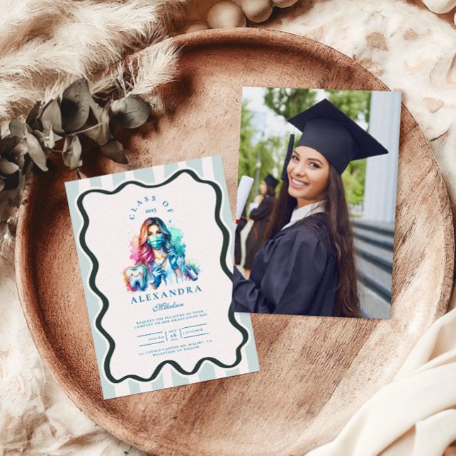 Invitation Photo Aquarelle Femme Dentiste Graduation (Créateur téléchargé)