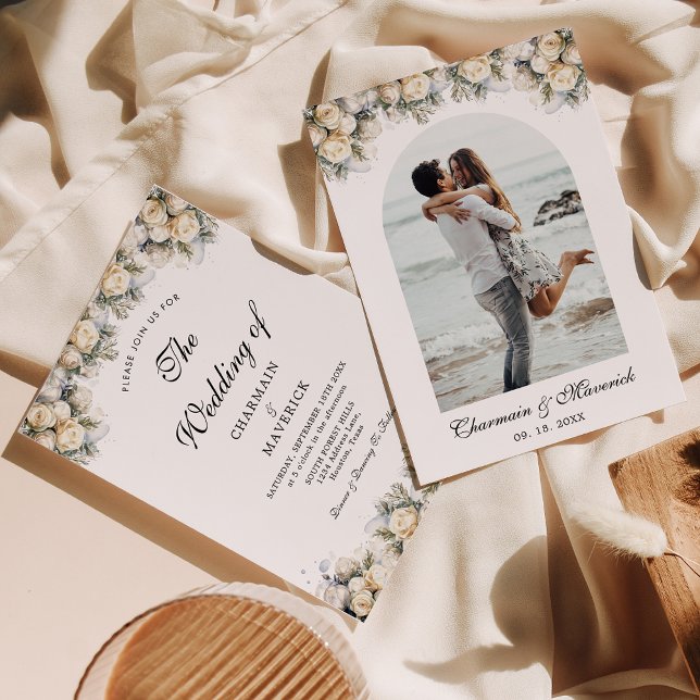 Invitation Photo Arc Avec Roses Blanches Mariage Élégant (Créateur téléchargé)