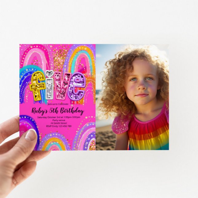 Invitation photo arc-en-ciel pour 5ème anniversair (Créateur téléchargé)