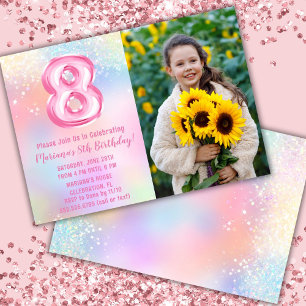 Invitation Photo Arc-en-ciel rose 8e anniversaire