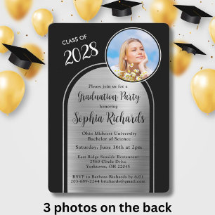 Invitation Photo Arch Elegant Black Silver Graduation Party