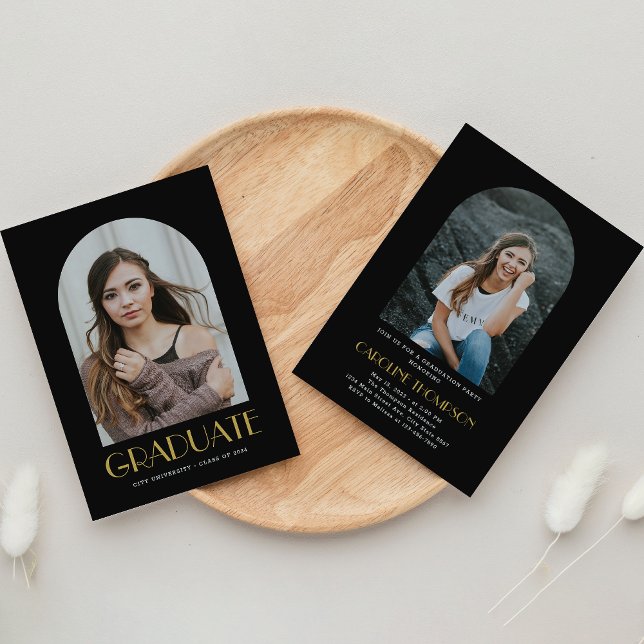 Invitation Photo Arch moderne Black & Gold Graduation Party (Créateur téléchargé)