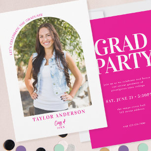Invitation Photo Arch moderne Fuchsia Pink Graduation Party