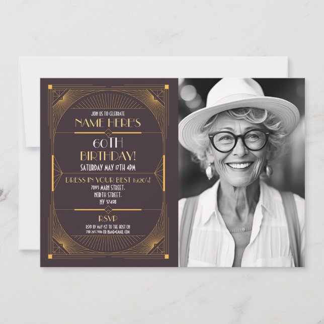 Invitation Photo Art déco d'anniversaire du Gatsby Party 1920 (Devant)