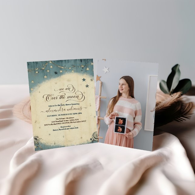 Invitation Photo au-dessus du Baby shower céleste de la lune (Créateur téléchargé)