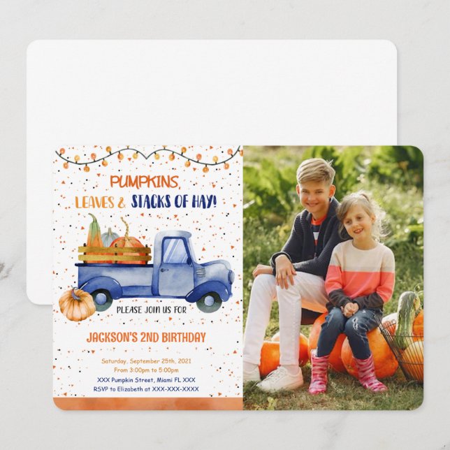 Invitation photo avec citrouille (Devant / Derrière)