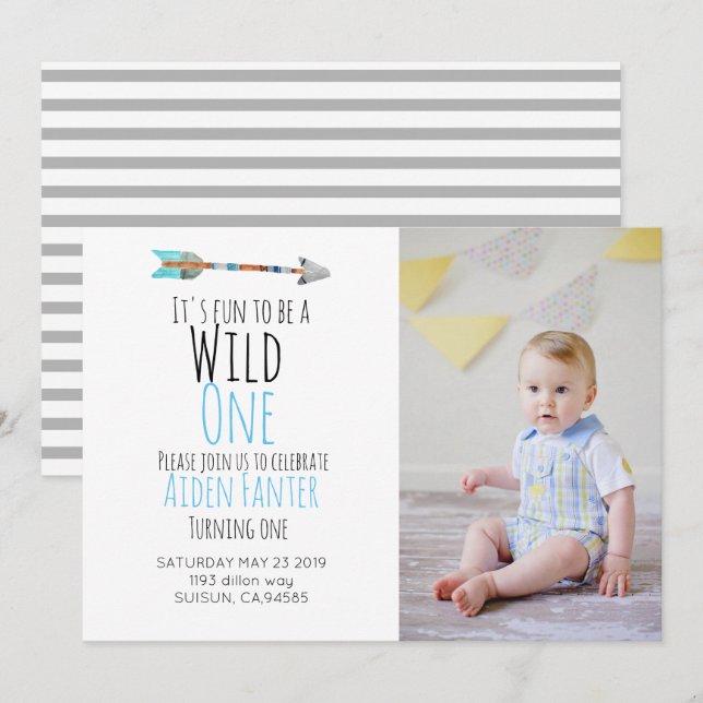 Invitation photo avec flèche tribale pour un wild  (Devant / Derrière)