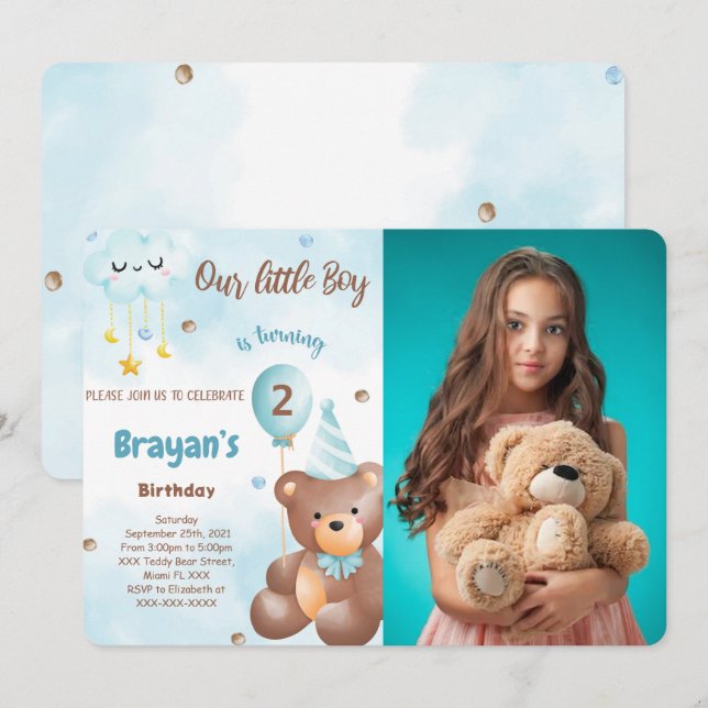 Invitation photo avec ours en peluche (Devant / Derrière)