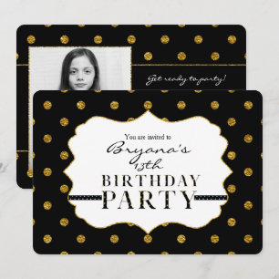 Invitation photo avec pois en faux feuille doré et