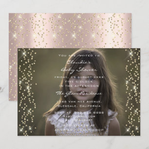 Invitation Photo Baby Girl Boy Birthday Rose Gold Confetti