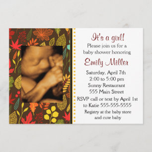 Invitation photo Baby shower Automne Feuilles d'au