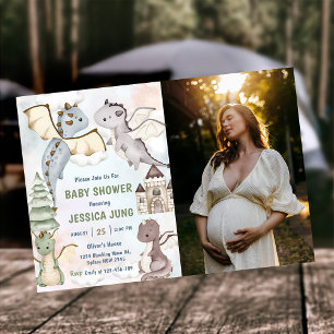 Invitation Photo Baby shower de dragon mou d'aquarelle