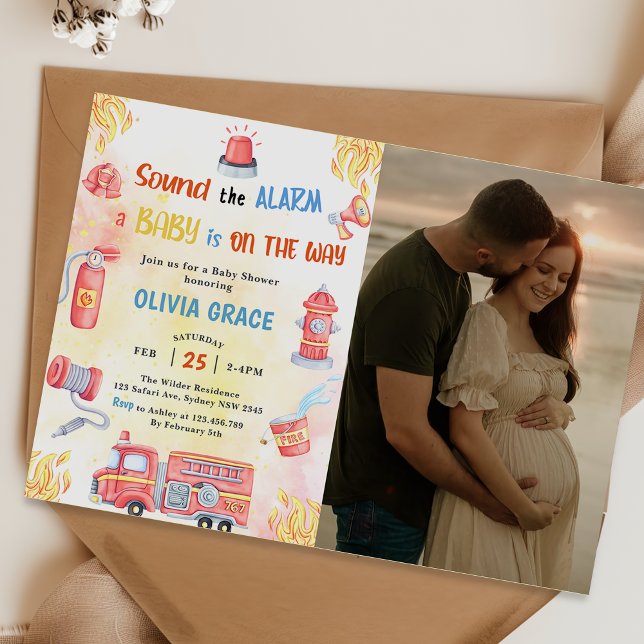 Invitation Photo Baby shower de la partie du moteur d'incendi (Créateur téléchargé)