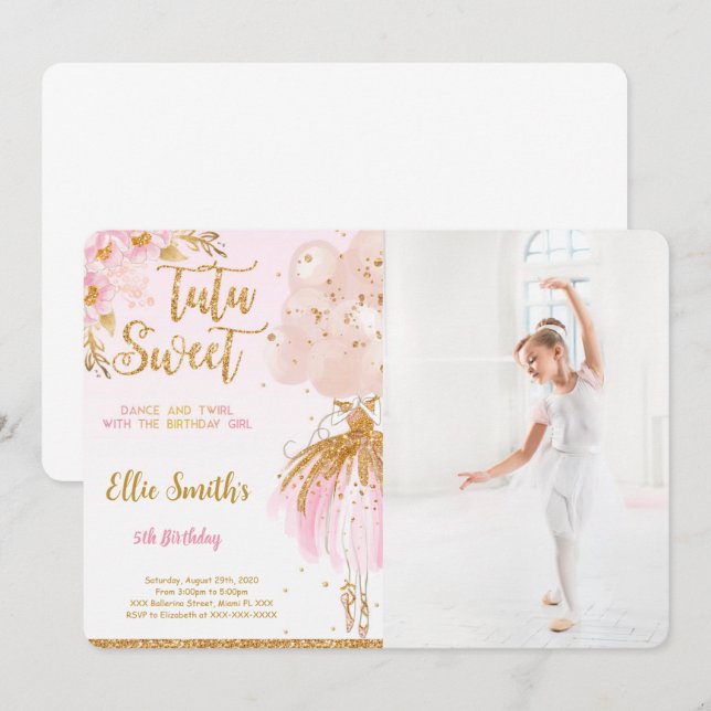 Invitation photo Ballerina modifiable (Devant / Derrière)