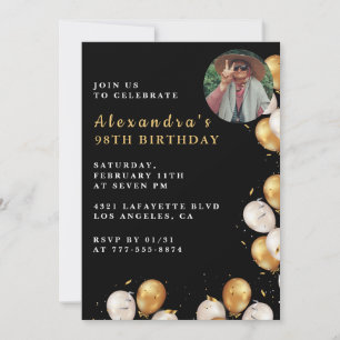 Invitation Photo ballon noir or 98e anniversaire