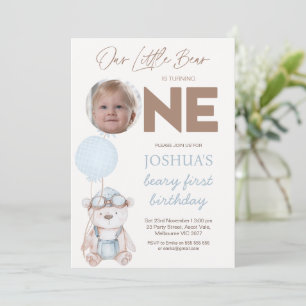 Invitation Photo Ballons Bleus Marrons Anniversaire Premier O