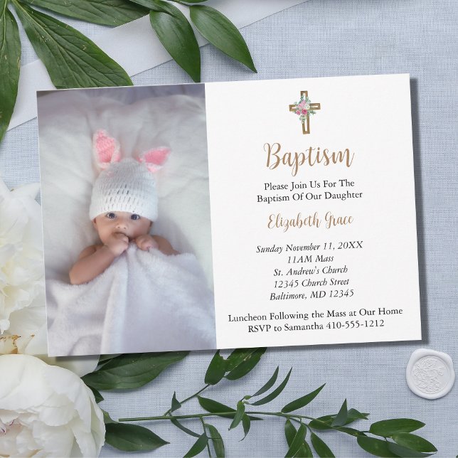 Invitation Photo Baptême Christening Baby Girl Baby Boy (Créateur téléchargé)
