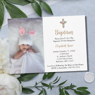 Invitation Photo Baptême Christening Bébé Fille Bébé Garçon