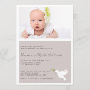 Invitation Photo Baptême de la branche de la colombe blanche