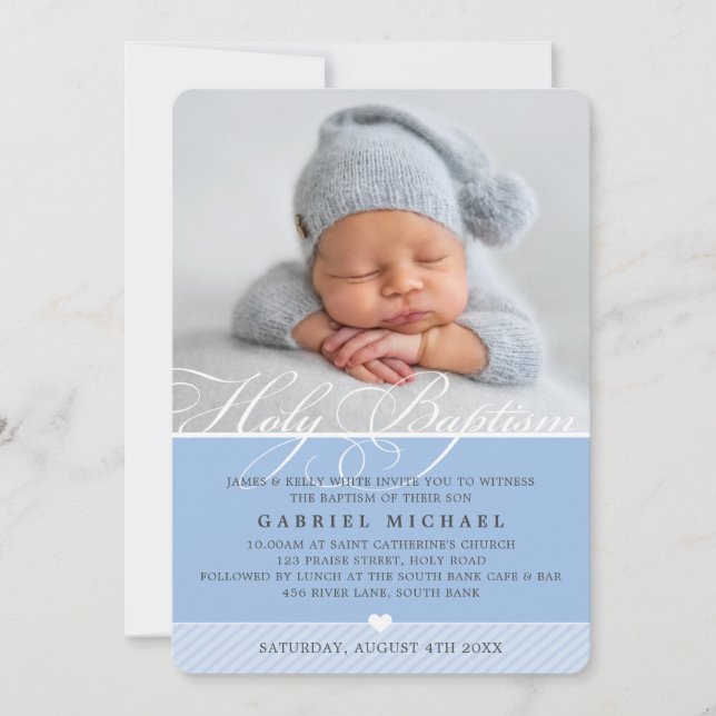 Invitation PHOTO BAPTISM fantaisie calligraphie florissante g (Devant)