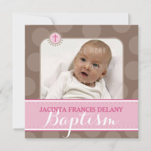 Invitation PHOTO BAPTISM mignon grand poteau rose