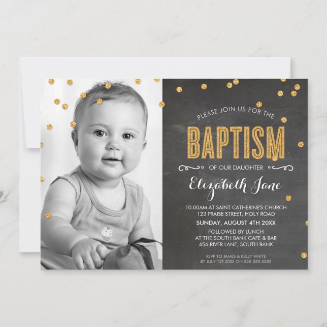 Invitation PHOTO BAPTISM or parties scintillant confetti tabl (Devant)