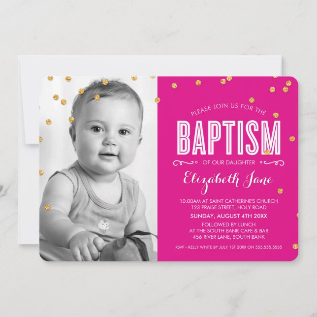Invitation PHOTO BAPTISM parties scintillant en or mignon con (Devant)
