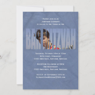 Invitation photo Bar Mitzvah en bleu