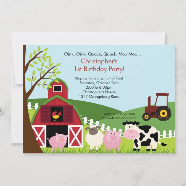 Invitation Photo Barnyard Animal Fun Birthday Party (Devant)