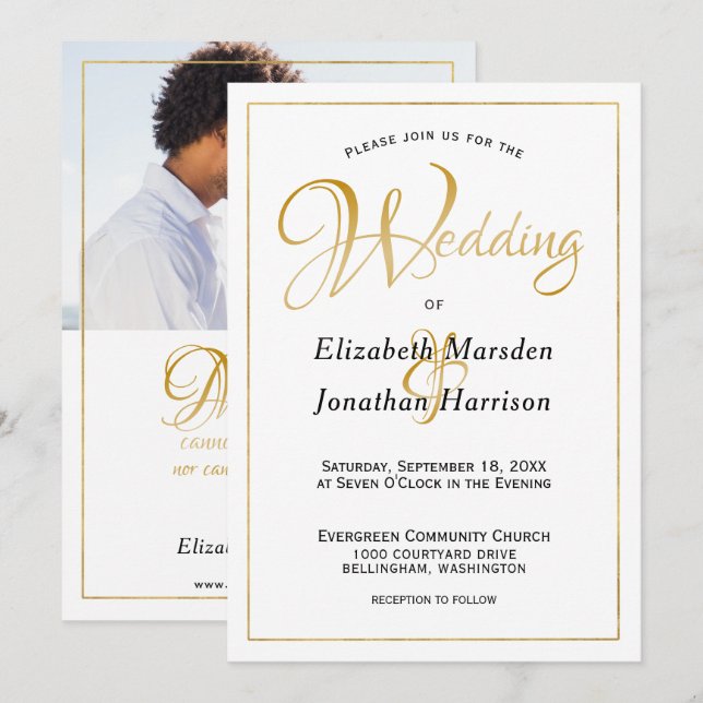 Invitation Photo Beaucoup d'Eaux Écriture Élégant Script Or (Devant / Derrière)