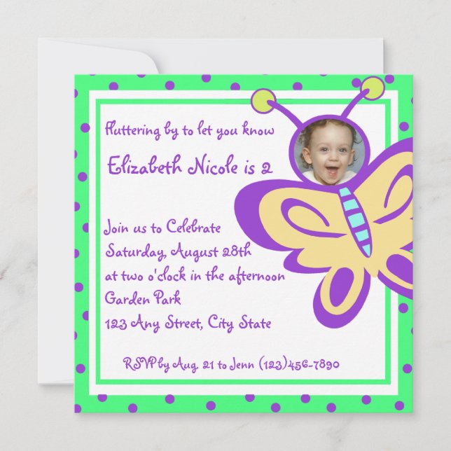 Invitation Photo Bébé papillon (Devant)