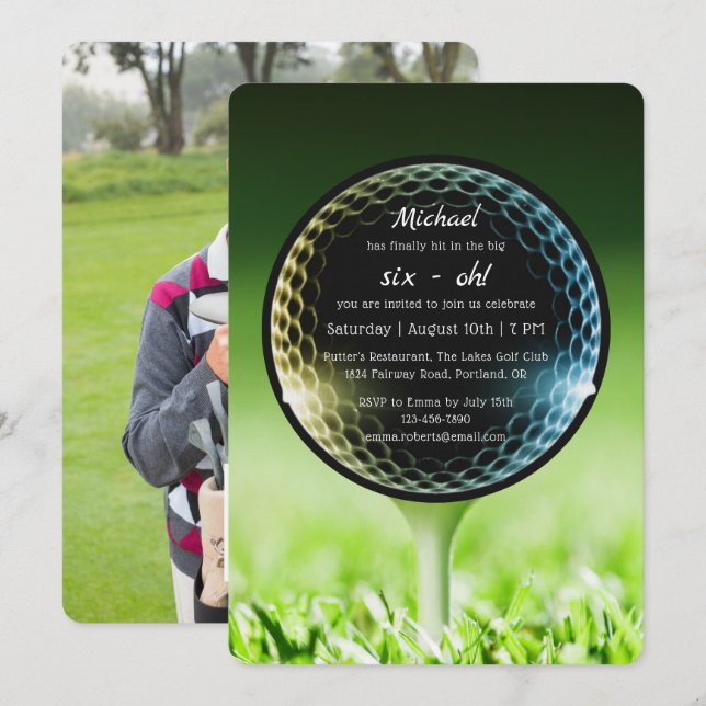Invitation Photo Big Six-Oh Golf 60e anniversaire de la fête (Devant / Derrière)
