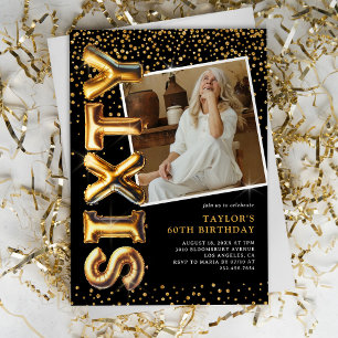 Invitation Photo Black and Gold 60th Birthday