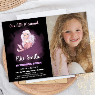 Invitation Photo Black Copper Tail Mermaid Anniversaire
