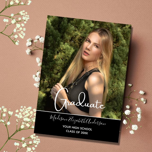 Invitation Photo Black Modern High School Graduation Party (Créateur téléchargé)