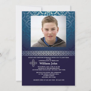Invitation Photo Bleu Brillant (Vertical)