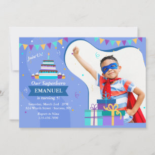Invitation photo Bleu Cadres d'anniversaire