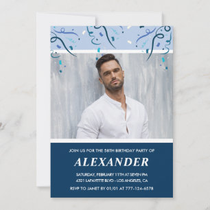 Invitation Photo bleu marine moderne homme 58e anniversaire