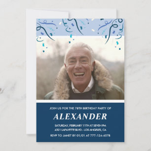 Invitation Photo bleu marine moderne homme 78e anniversaire