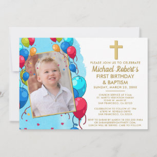 Invitation Photo Bleu mignon garçon 1er anniversaire Baptême