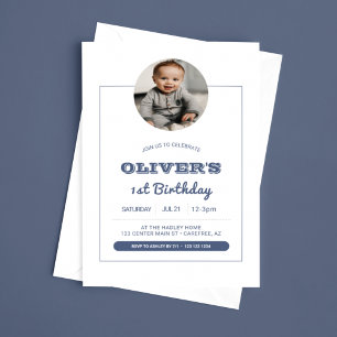 Invitation Photo Blue Boys moderne 1er anniversaire