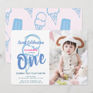 Invitation Photo Blue Ice CreamGirl 1er anniversaire