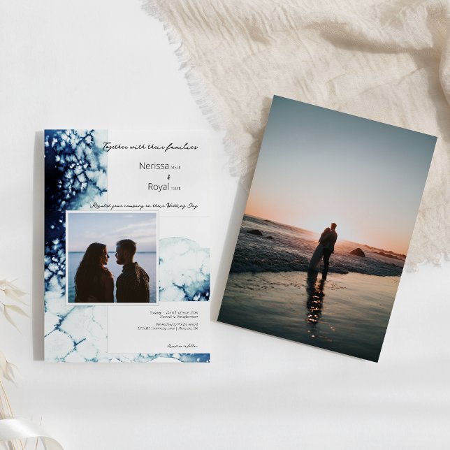Invitation Photo Blue Nautical Destination Wedding (Créateur téléchargé)