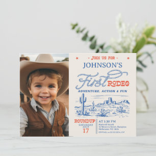 Invitation Photo Blue Western Desert Rodeo 1er anniversaire